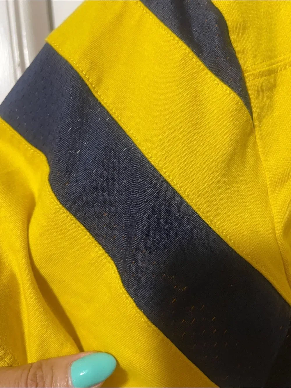 Gucci Yellow Graphic '22705 Songs' Tee with Blue Stripes large